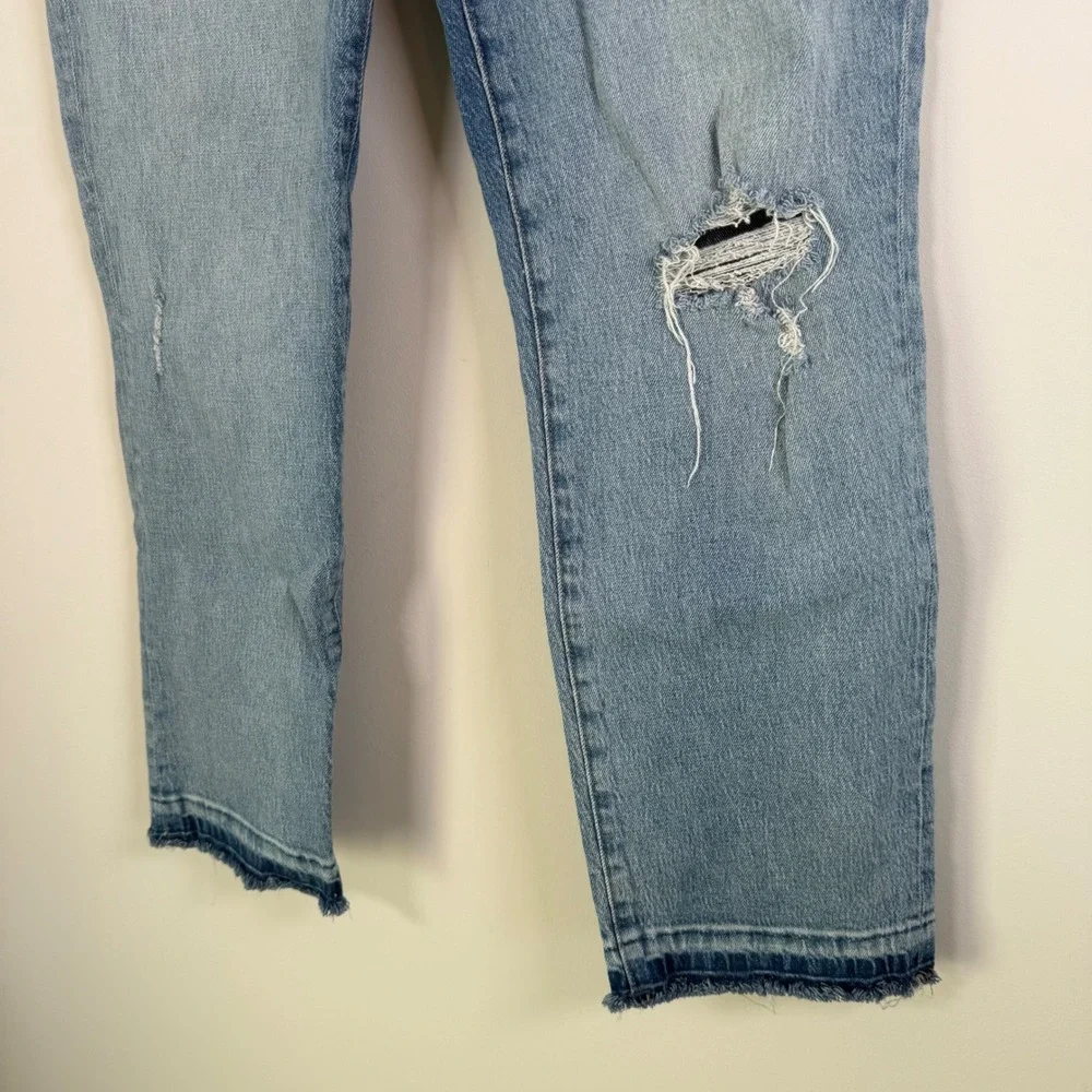 Express Straight Ankle High Rise Raw Hem Ripped Light Wash Denim Blue Jeans‎ 8R
